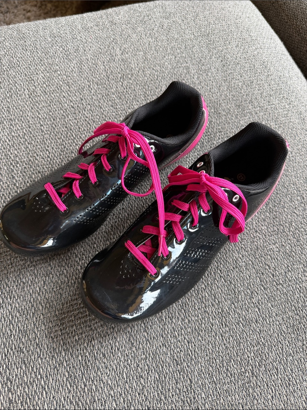 LG Black Bike Shoes with Pink Laces.  SPD clip-ins.  They can be removed.